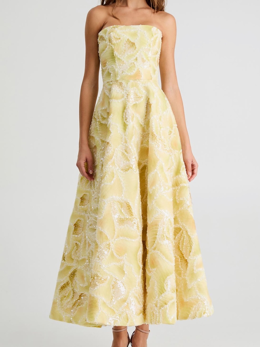 Helsi Vivian Sequin Floral Strapless Yellow Appliqué Evening Dress